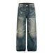 Men's Retro Washed High Street Style Distressed Ripped Loose Straight Leg Jeans Floor Length Clothing_mkmklike.com