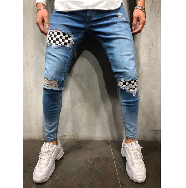 Men's Skinny Ripped Penny Pants Men's Badge Slim Fit Jeans_mkmklike.com