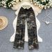Vintage Camouflage High-Waisted Flare Pants – 90s Y2K Streetwear (Stretch Denim, Distressed Wash, Unisex Fit, Baggy Retro Chic For Women & Men)_mkmklike.com