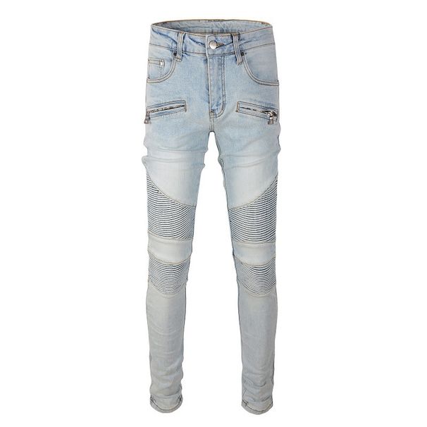 European And American Fashion Brand American Motorcycle Jeans Men's High Street Jeans Distressed Multi-pocket Slim Stretch 1098_mkmklike.com