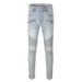 European And American Fashion Brand American Motorcycle Jeans Men's High Street Jeans Distressed Multi-pocket Slim Stretch 1098_mkmklike.com