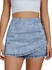 K Women's Denim High Waisted Fashionable Casual Stretch Denim Skirt Paired With Shorts Asymmetrical Wrap Around The Body_mkmklike.com