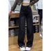 Black Fleece-Lined Wide-Leg Jeans Women, New Autumn And Winter Style, Petite Floor-Length Pants, Slimming Straight-Leg_mkmklike.com