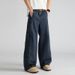 Splicing Black Jeans Men, Loose College Style Wide Straight Leg Pants, Fashionable And Versatile Work Pants For Men_mkmklike.com