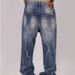 Vintage Washed Distressed Jeans For Men – High Street Hip-Hop Slim Fit Bootcut Denim Pants (Blue )_mkmklike.com