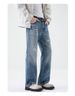 Clanfit Ripped Jeans Patched Detail High Street Retro Style Straight Leg Loose Fit Heavyweight Men's Trousers_mkmklike.com