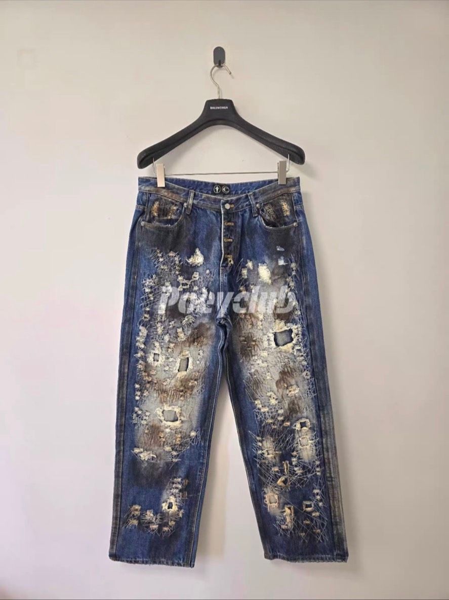 In Stock Thug Club Wasteland Vintage Washed Dirty Mud Dyed Destroyed Ripped Heavy Duty Frayed_mkmklike.com