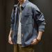 Men's Clothing Trendy Spring Denim Shirt Long Sleeve Loose Gray Workwear Casual Shirt Retro Jacket_mkmklike.com