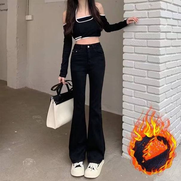 Fleece-Lined Vintage Straight Leg Jeans For Women – High Waist Stretchy Flared Bootcut With Slimming Fit_mkmklike.com