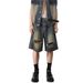 Men's Unique Distressed Design Straight Leg Jeans Loose Fit Summer American Retro Style Five Quarter Length Trendy Shorts_mkmklike.com