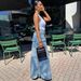 Women's Faux Two Piece Denim Skirt European American Style Streetwear Symmetrical Slit Jeans_mkmklike.com