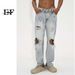 Spot EF Denim | Korean Version Of High Street Light Blue Washed Thin Feet Zipper Split Jeans Knee Holes_mkmklike.com