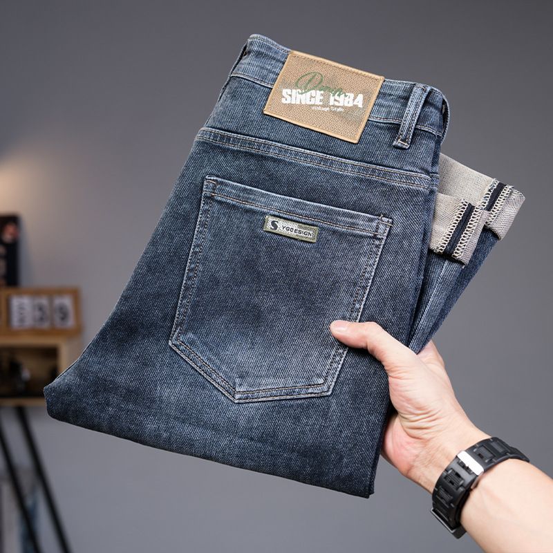 New Autumn/Winter Jeans Men's Deep Blue Elastic Jeans Men's Slim Fit Small Straight Leg Jeans Men's_mkmklike.com