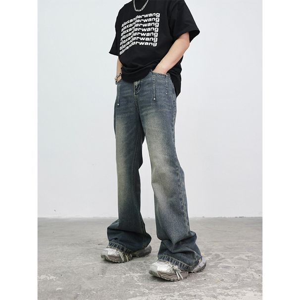 Nordmann Vintage Flared Frayed Hem Jeans For Men, Autumn Winter New Versatile Casual Pants, American Style Loose Straight_mkmklike.com