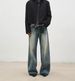 Men's Vintage Washed Clean Fit Wide-Leg Jeans – Retro Blue, Relaxed Straight With Subtle Flare, High-Quality Cotton Denim_mkmklike.com