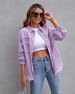 Women's Sweet & Edgy Denim Jacket – Oversized Distressed Washed Coat With Turn-Down Collar, Summer Long Sleeve (15 Colors)_mkmklike.com