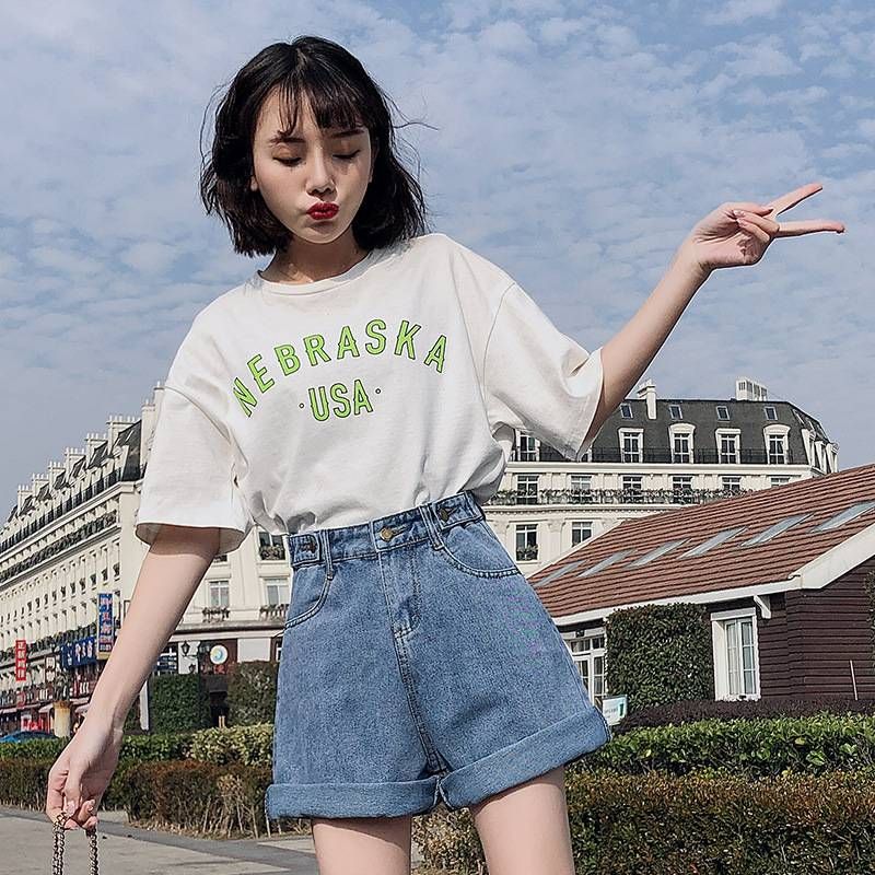 Women's Clothing Cotton Elastic Large Size Denim Shorts Women Summer Thin Style Net Celebrity Slim Loose High Waist A Wide Leg Shorts Women_mkmklike.com