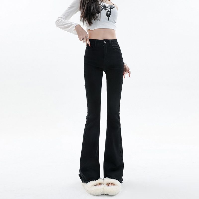 High-waisted Jeans Women, Autumn And Winter, Slim Fit, Stretchy, Flattering, Bootcut, Floor-length, Slightly Flared_mkmklike.com