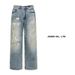 Men's Clothing Street Baggy Version Neutral Wide Leg Mopping Dirty Ink Splashed Distressed Design Jeans_mkmklike.com