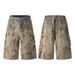 Men's Retro Distressed Workwear Jeans Curved Loose Wide Leg Cropped Pants Trendy Wasteland Style Summer Fashion_mkmklike.com