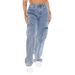 Cross-border European And American Women's Jeans 2023 New Multi-pocket High-waisted Elastic Waistband Cargo Pants_mkmklike.com