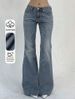 Women's Clothing Vintage High-Waisted Flared Jeans For Women - Stretch Denim Pants With Double Buttons, Slim Fit & Comfortable (Navy Blue)_mkmklike.com