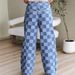 Women's High-Waisted Wide-Leg Checkered Print Casual Pants Loose Fit Autumn Fashion European American Style Jeans_mkmklike.com