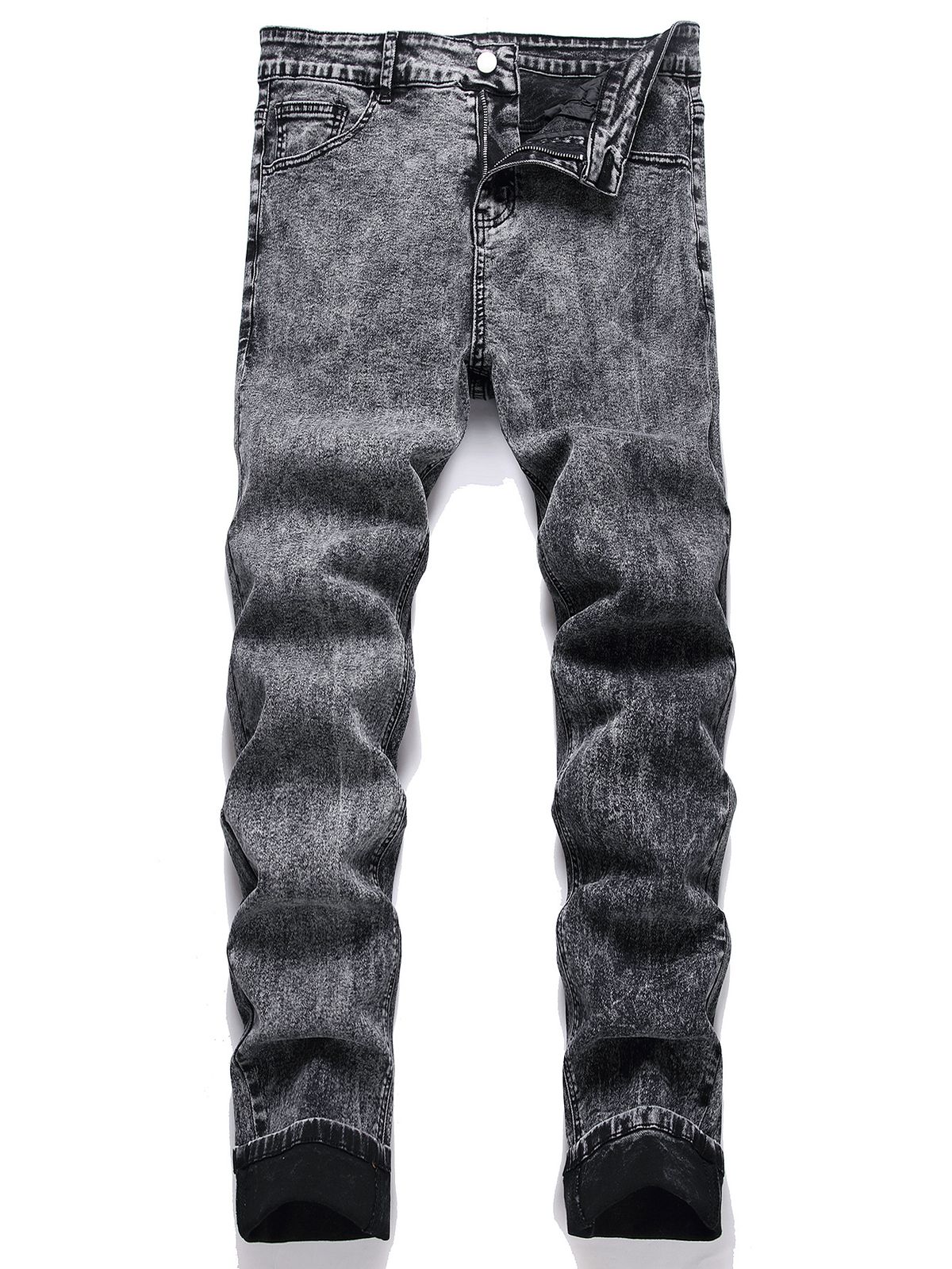Men's Clothing Classic Simple Fried Snowflake Stretch Skinny Jeans Slim Fit Stretch Jeans With Snow Wash - Classic & Versatile For Everyday Wear_mkmklike.com