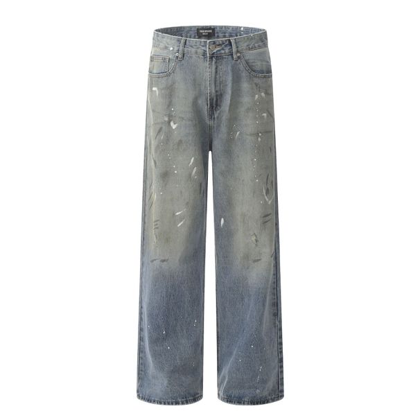 Men's Clothing Retro Jeans New Summer Style Washed Old Ink Printing Graffiti Loose Wide Leg Pants Trousers_mkmklike.com