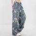 Women's Clothing Retro Printed Ripped Jeans Women's Loose Straight Leg All Match Mopping Wide Leg Pants_mkmklike.com