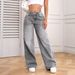 Women's High-Waisted Wide-Leg Jeans – Vintage Washed Sky Gray, Stretch Cotton, Straight Fit (S-3XL, Classic Denim For Casual & Streetwear)_mkmklike.com