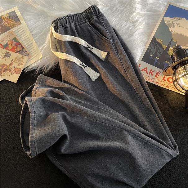 Women's Clothing Smoky Gray Jeans, Unisex, Chic, Loose Fitting, Straight Leg, High Street, Versatile, Spring/summer._mkmklike.com