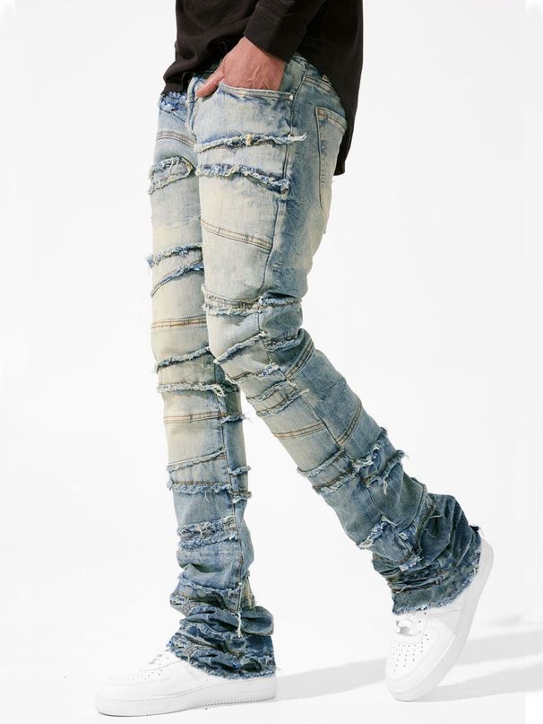 Men's Slim Fit Stretch Denim Jeans | Trendy Streetwear With Washed & Distressed Look | Black, Grey, Light Blue, Vintage Blue (S-XL)_mkmklike.com
