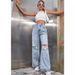 Women's Clothing INS Fashion Ripped High Waist Wide Leg Pants Casual Denim Trousers Trendy_mkmklike.com