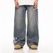 Men's Retro American Style Cleanfit Blue Wide Leg Trousers Straight Leg Jeans Floor Length Washed Versatile_mkmklike.com