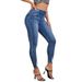 High Waist Ripped Stretchy Denim Skinny Pencil Pants For Women - Peach Butt Lifting, Slim Fit, Blue_mkmklike.com