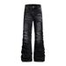 Deconstructed High-Street Jeans – Vintage Washed Black With Twisted Folds & Gradient Flare For Avant-Garde Fashion_mkmklike.com