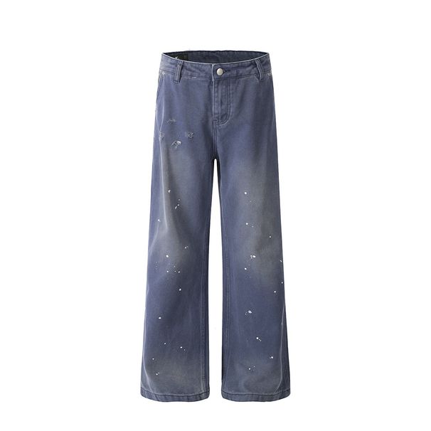 Ink Splash Ripped Jeans For Men Punk Trend Vintage Washed Floor-Length Loose Wide-Leg Straight Pants_mkmklike.com