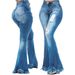 Women's Clothing Versatile Slim Wide Leg Washed Ripped Denim Bell Bottom Pants_mkmklike.com
