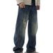 Turquoise Washed Relaxed Fit Vintage Jeans For Men & Women – High Street Retro Carpenter Denim Pants With Zip Fly & Button Accents_mkmklike.com