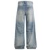 Washed Gradient Jeans Men's American Street Style Loose Wide-Leg Dad Punk Distressed Straight Long Pants_mkmklike.com