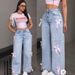 Women's Clothing Bow Jeans Straight Pants Loose Trousers_mkmklike.com