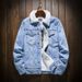 Northfold Lamb Wool Denim Jacket For Men, Fleece-Lined And Thickened Coat, Korean Trendy Loose Cotton Jacket, Ins Hong Kong Style_mkmklike.com
