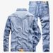 Northfold Light Blue Denim Suit Men Slim Fit Korean Style Stretch Two-Piece Set 2025 Spring Autumn Trendy Jacket Coat_mkmklike.com