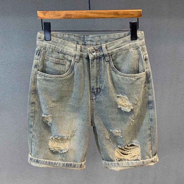 Men's Clothing Denim Shorts Men's Loose Large Size Straight Hole High End New Summer Men's Casual Shorts_mkmklike.com