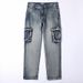 Nostalgic Blue Multi Pocket Workwear Military Outdoor Jeans Men's Loose Straight Tube Retro Hip-hop Motorcycle Jeans 50-135KG Crowd_mkmklike.com
