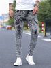 Men's Slim Straight Stretch Jeans - Distressed Black & Grey Denim Pants For Casual Wear - High Waist Comfort Fit - Vintage Style_mkmklike.com