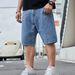 Men's Dark Blue Denim Shorts Mid-Length Slim Fit Straight Leg Summer Multi Craft Design Simple Trousers_mkmklike.com