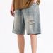 Men's Loose Fit Denim Shorts Summer Style Distressed Washed Cotton Retro Five Point Cool Pants_mkmklike.com