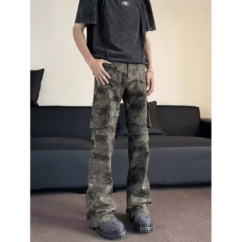 Nordmann Cross-Border Manufacturer Wholesale Retro Multi-Pocket Camouflage Cargo Jeans Men's Stretch Slim Straight Flared Pants_mkmklike.com